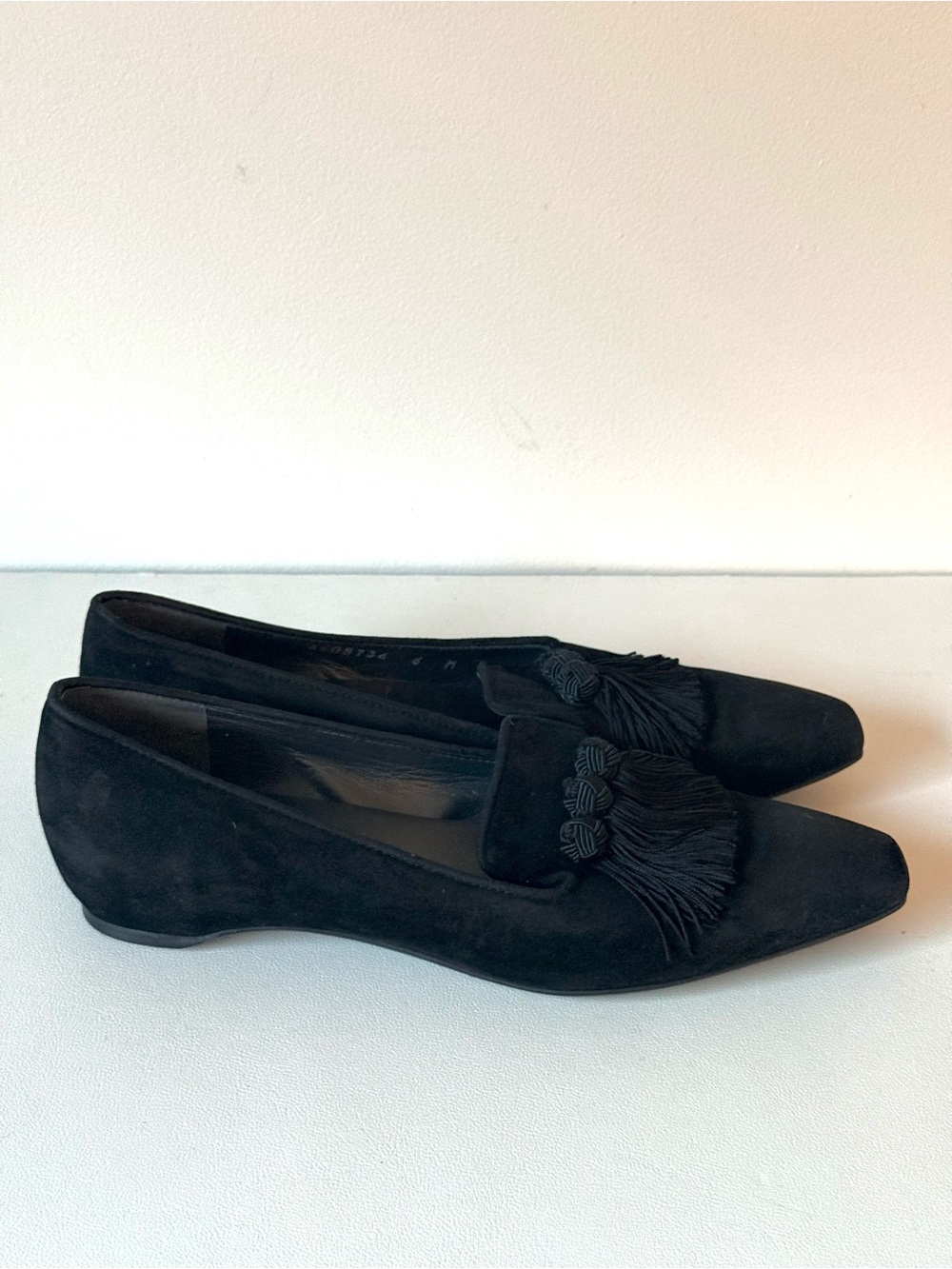Stuart Weitzman Tasstrio Suede Black Square Tassel Loafer Slip On Whimsical - Picture 5 of 15